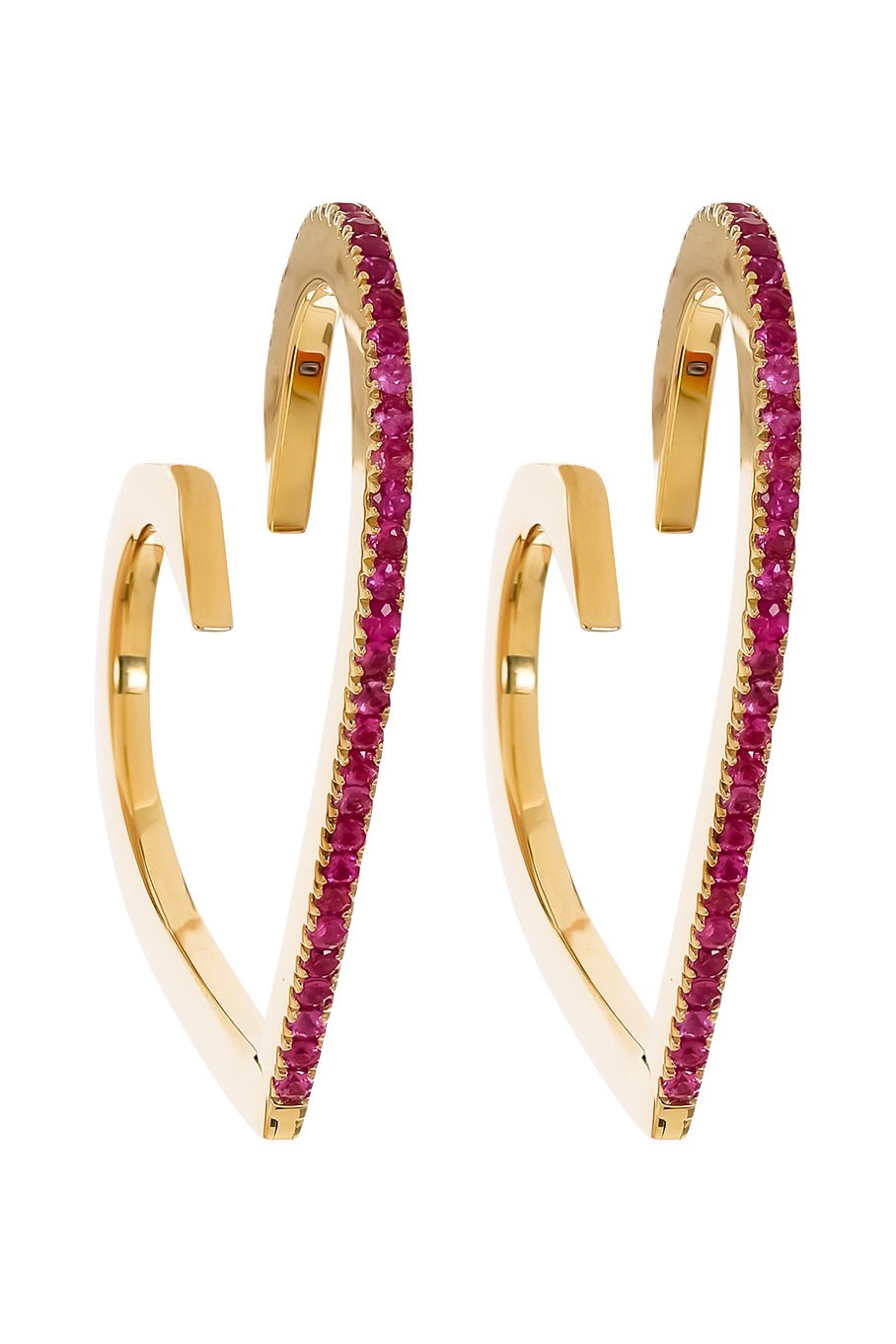 CADAR-Large Ruby Heart Hoops-YELLOW GOLD