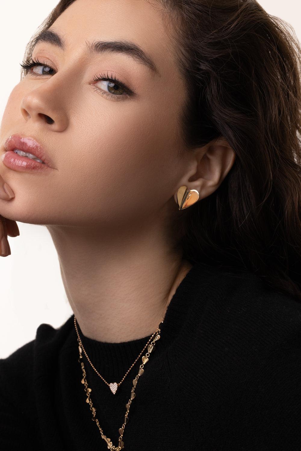 Large Wings Of Love Stud Earrings-YELLOW GOLD-JEWELRYFINE JEWELEARRING-CADAR