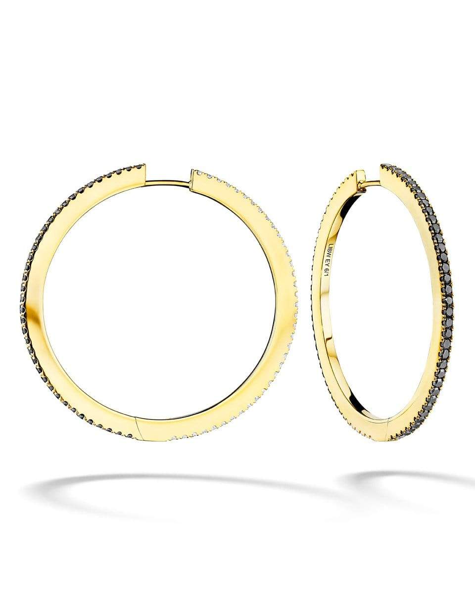 CADAR-Medium Black and White Diamond Solo Hoops-YELLOW GOLD