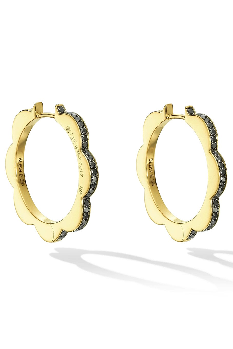 CADAR-Medium Black and White Diamond Triplet Hoop Earrings-YELLOW GOLD