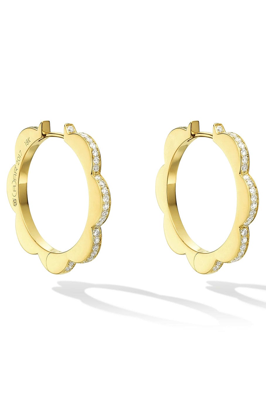 CADAR-Medium Black and White Diamond Triplet Hoop Earrings-YELLOW GOLD