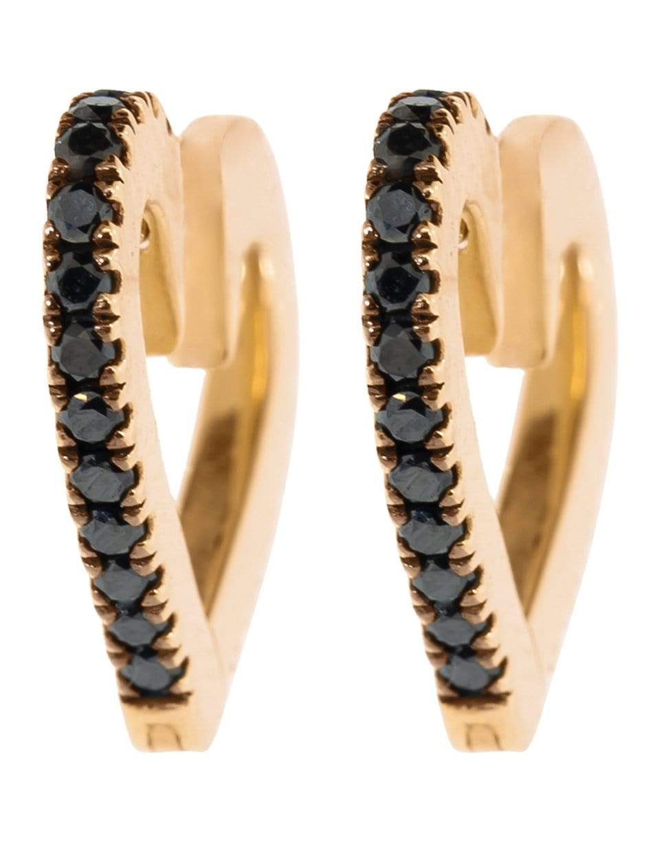 CADAR-Small Black Diamond Endless Heart Hoop Earrings-YELLOW GOLD