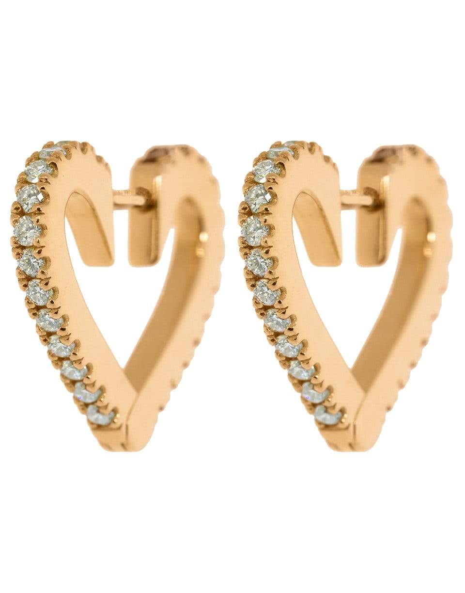 CADAR-Small Black Diamond Endless Heart Hoop Earrings-YELLOW GOLD