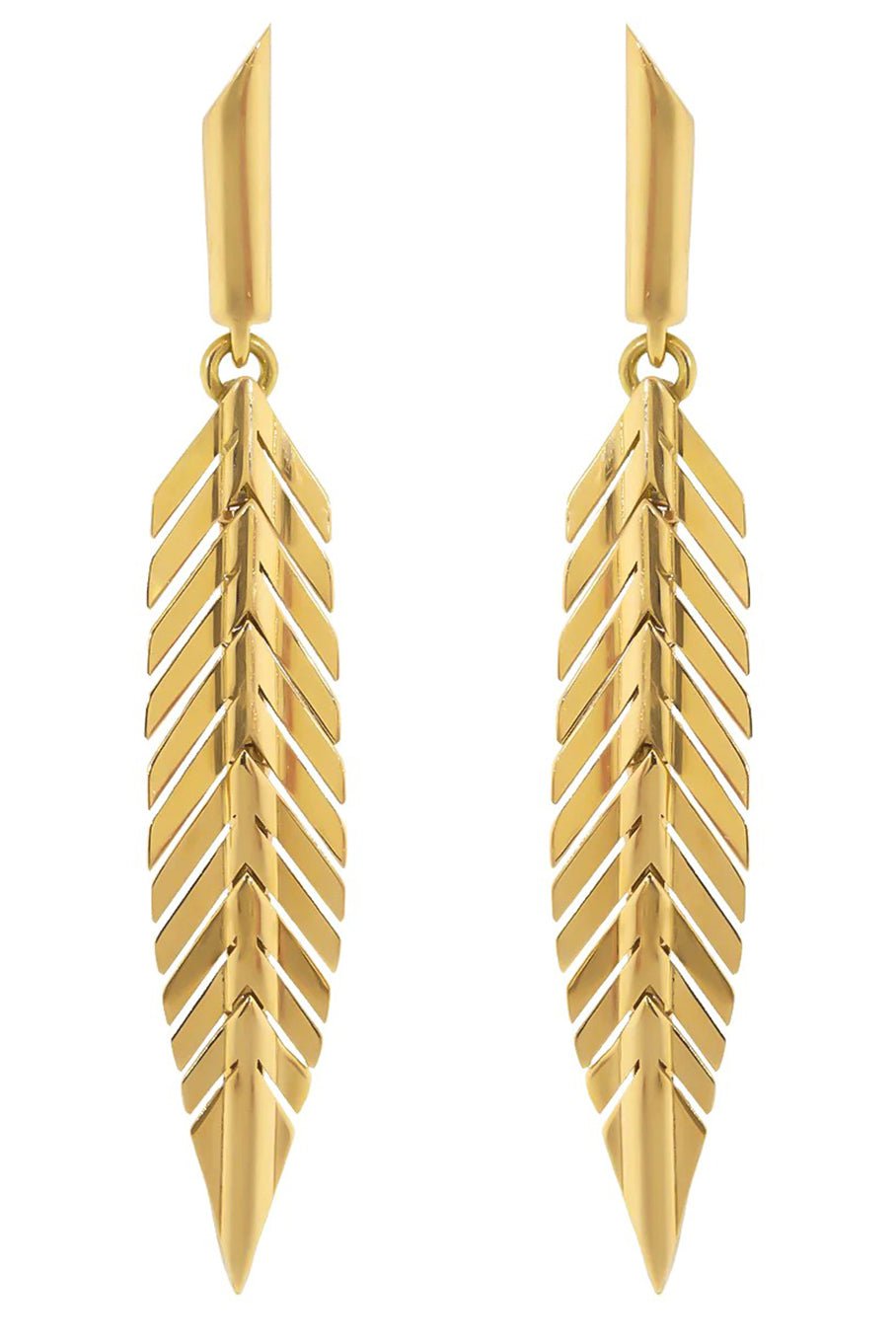 CADAR-Small Feather Drop Earrings-YELLOW GOLD