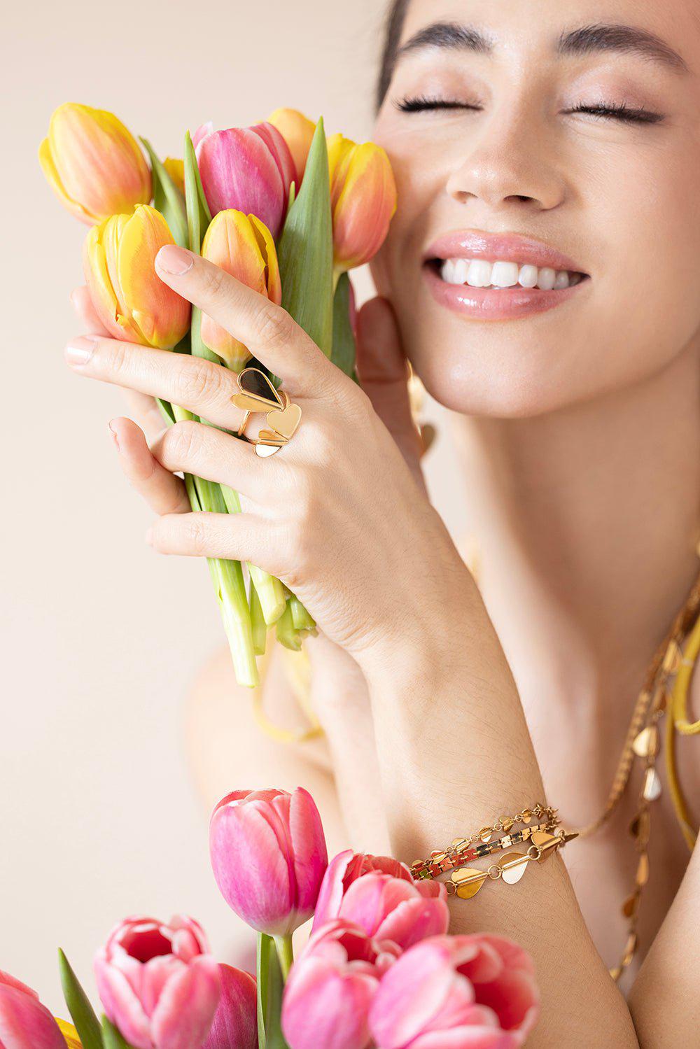 CADAR-Wings of Love Folded Heart Ring-YELLOW GOLD