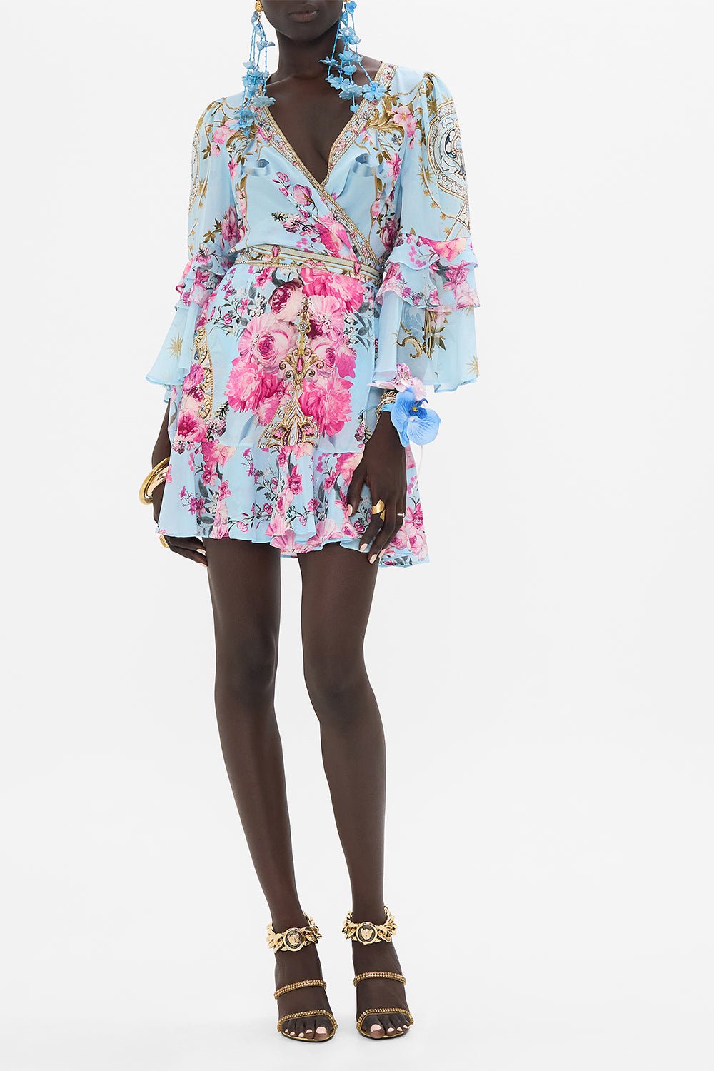 CAMILLA-Ruffle Sleeve Wrap Dress-