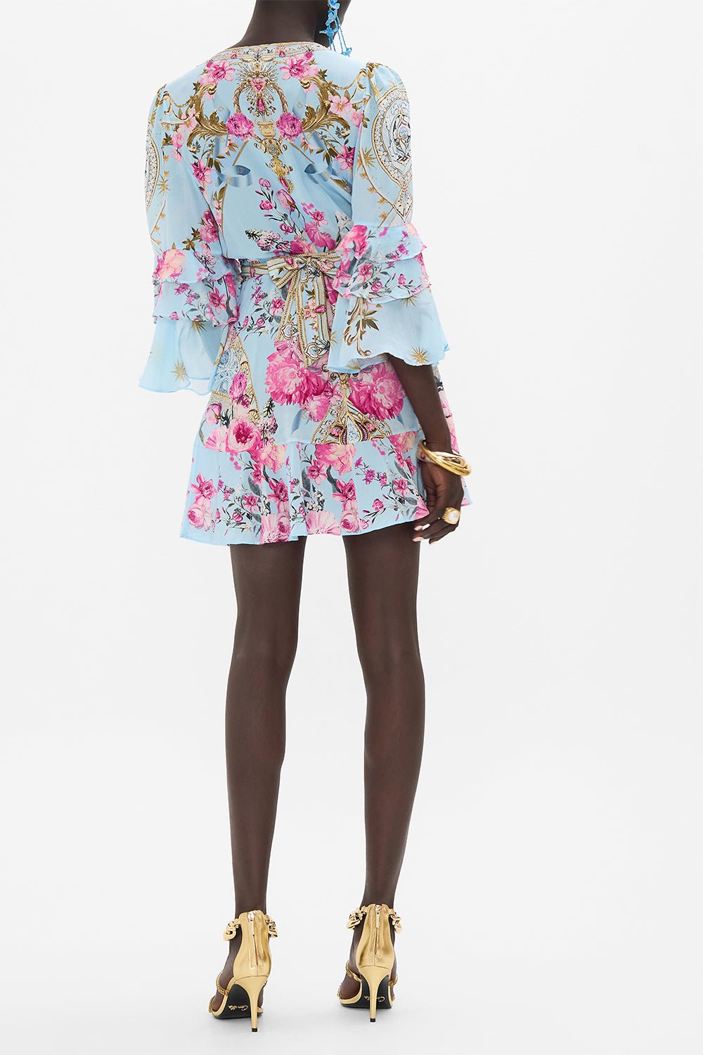 CAMILLA-Ruffle Sleeve Wrap Dress-