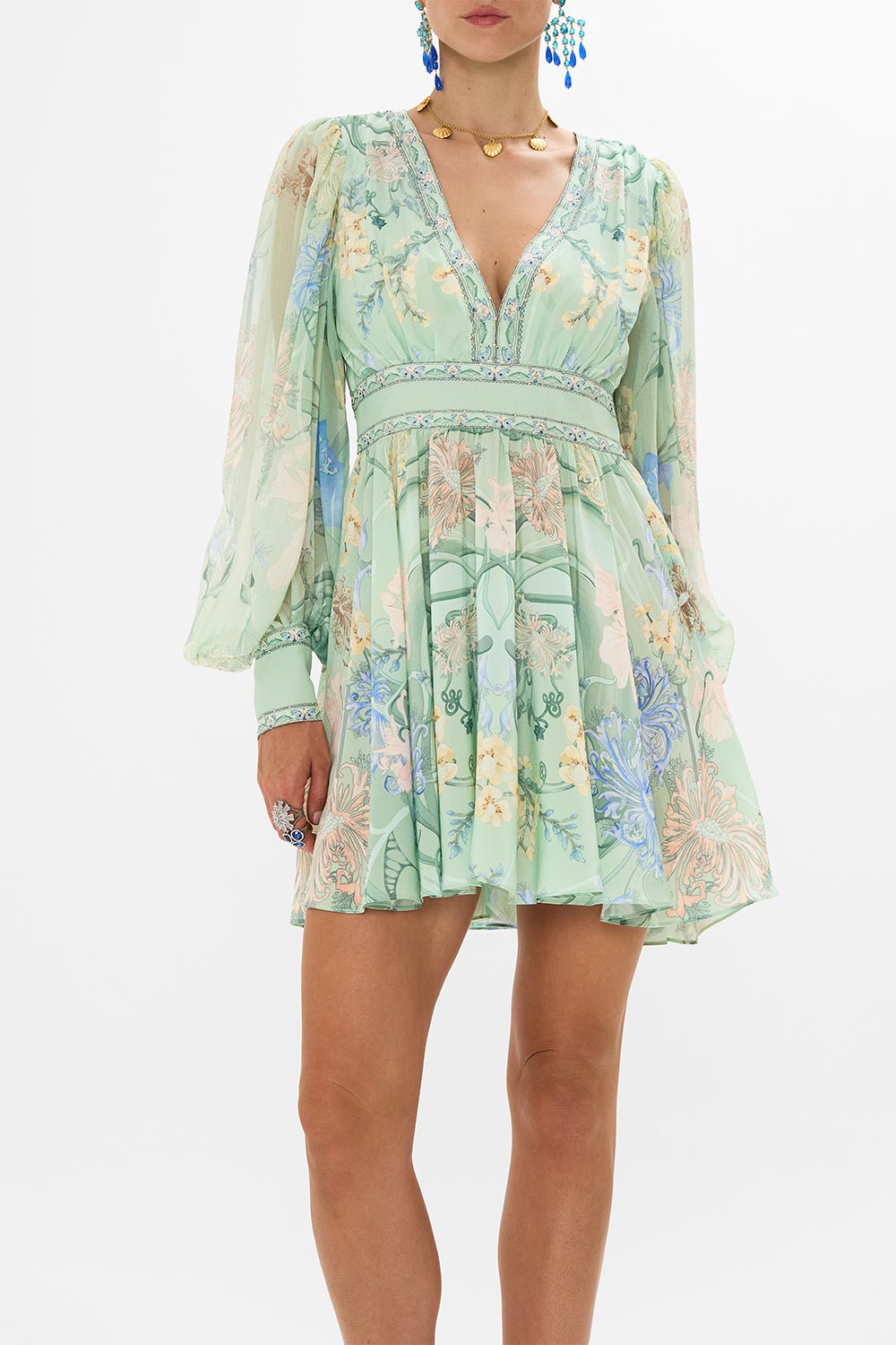 CAMILLA-Blouson Sleeve Short Dress-