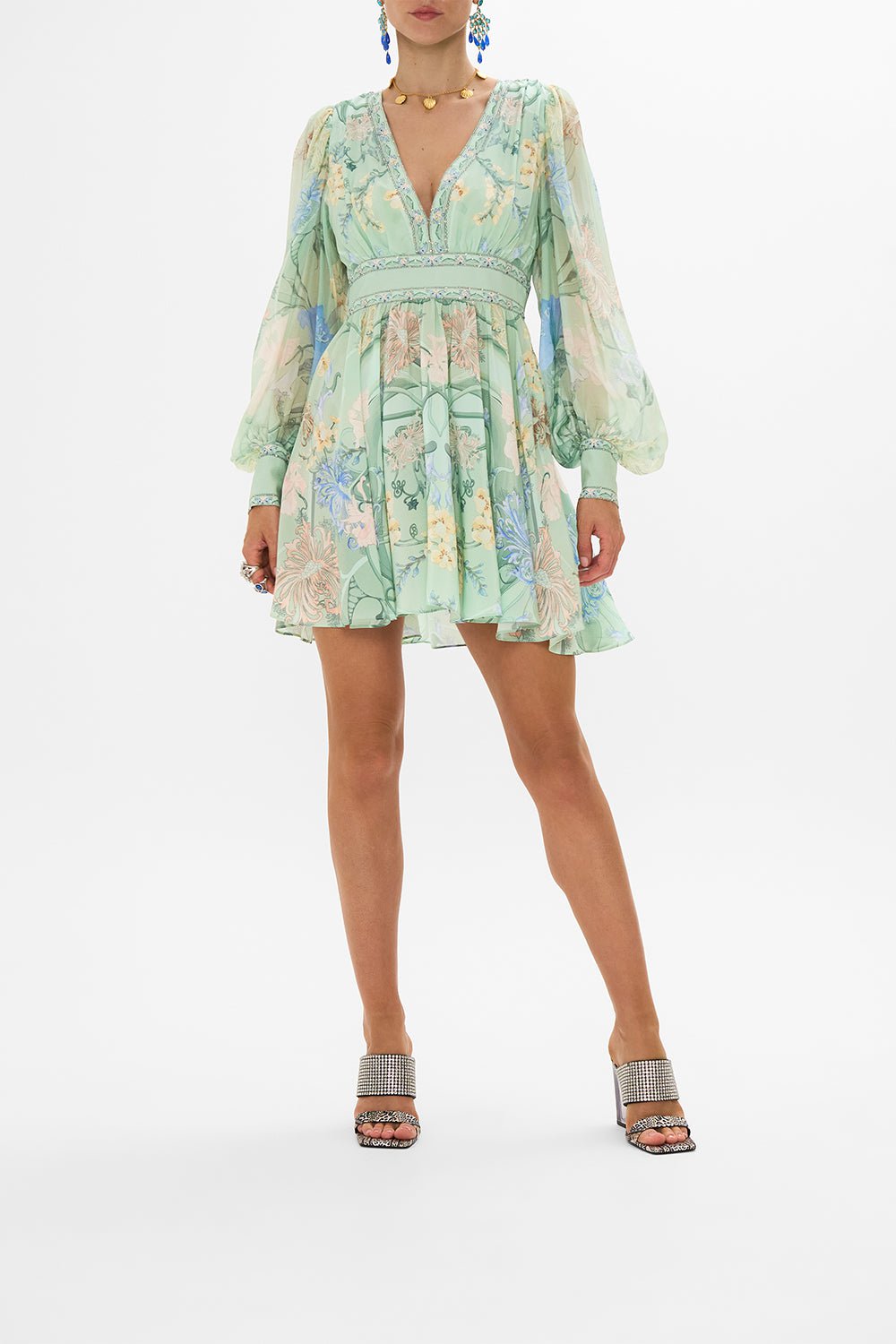 CAMILLA-Blouson Sleeve Short Dress-