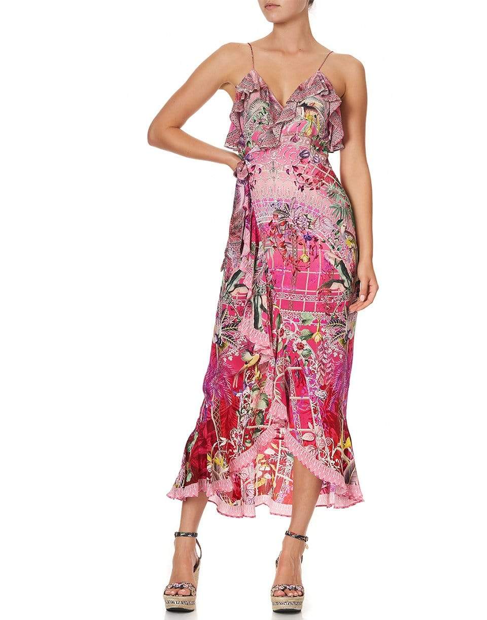 CAMILLA-Long Wrap Dress With Frill-