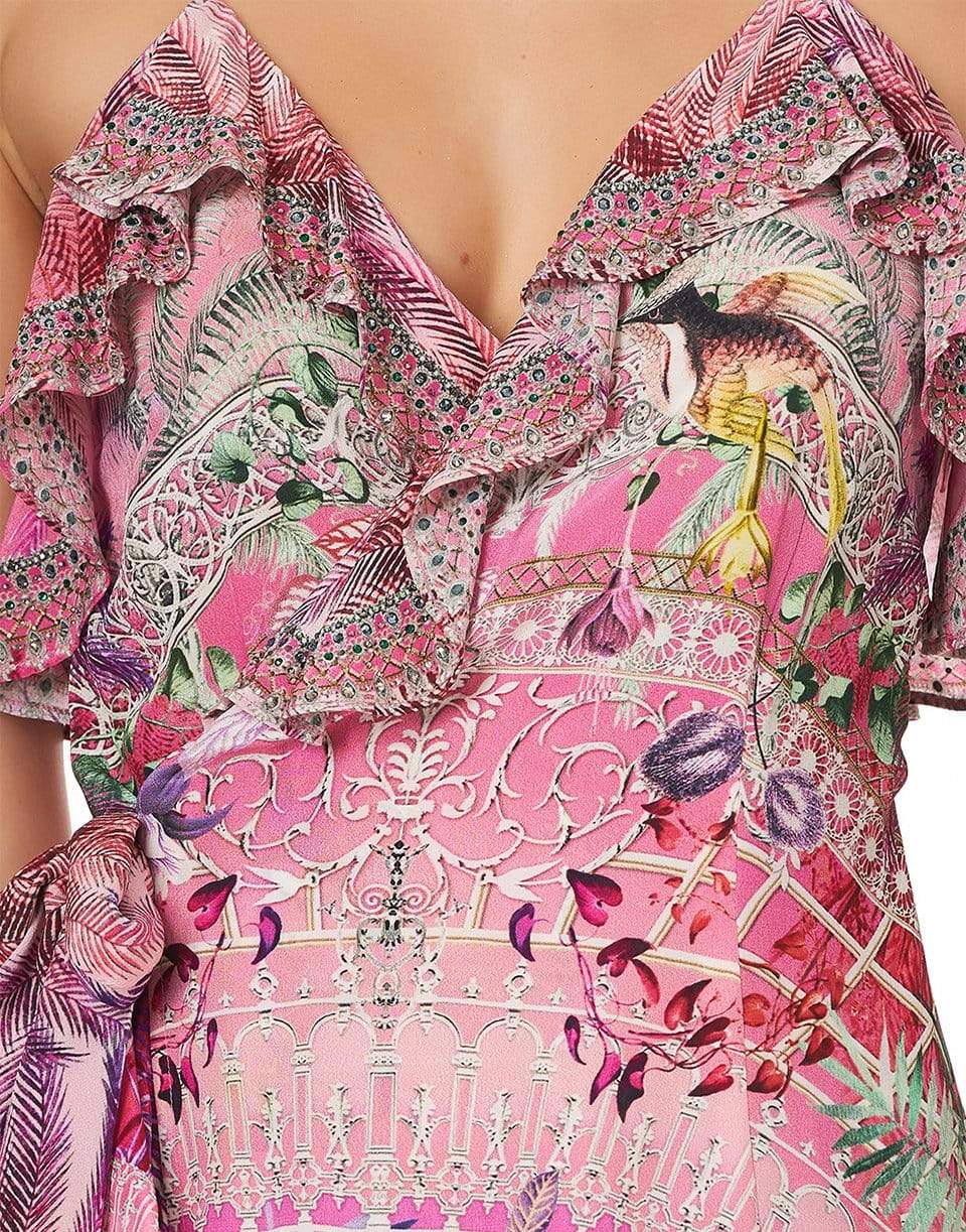 CAMILLA-Long Wrap Dress With Frill-