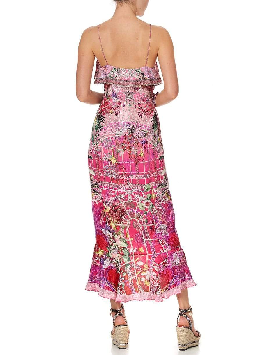 CAMILLA-Long Wrap Dress With Frill-