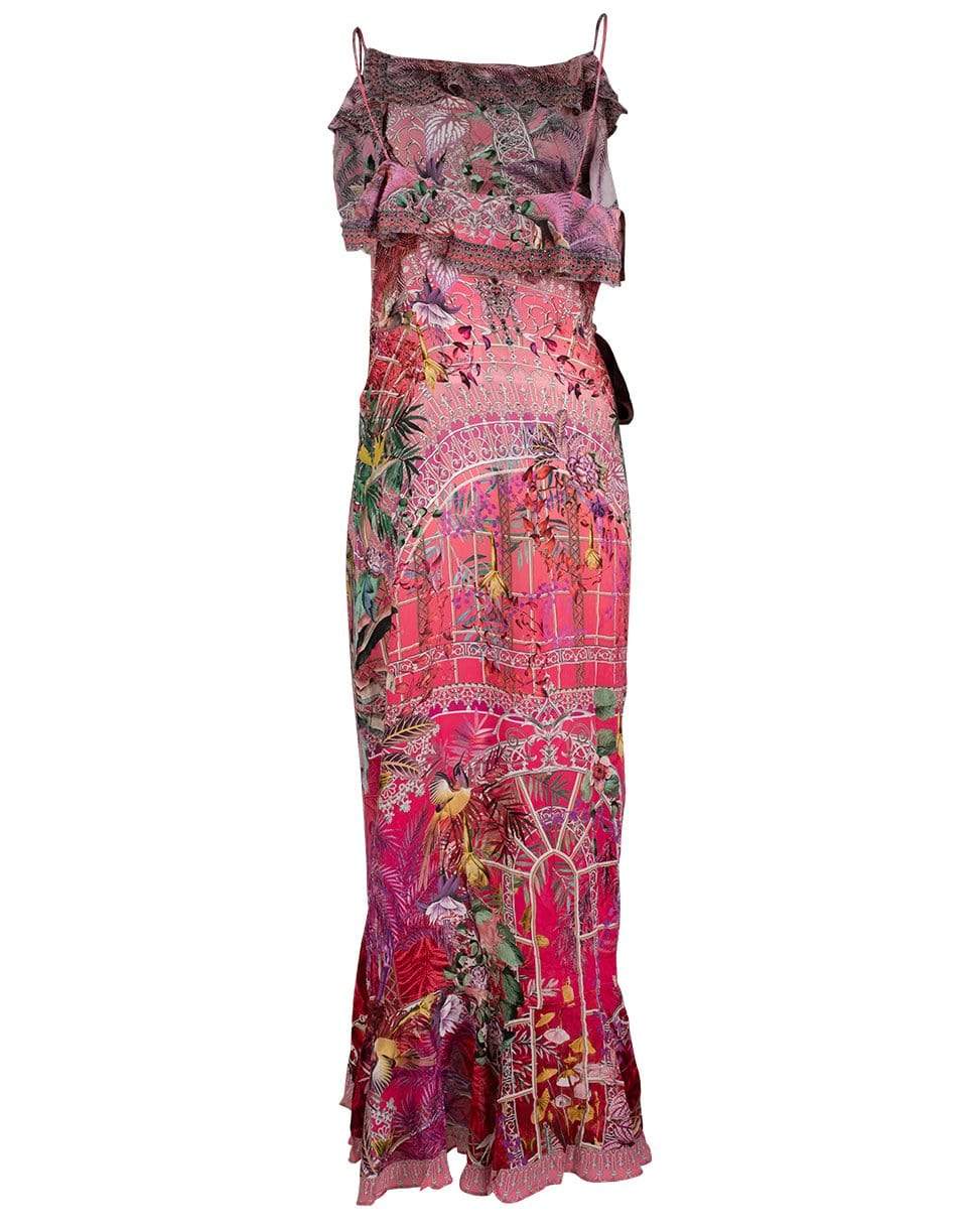 CAMILLA-Long Wrap Dress With Frill-