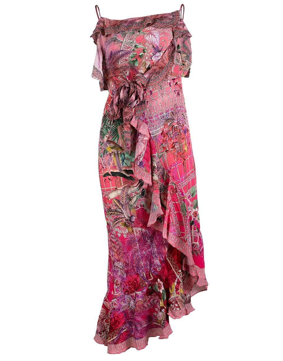 CAMILLA-Long Wrap Dress With Frill-