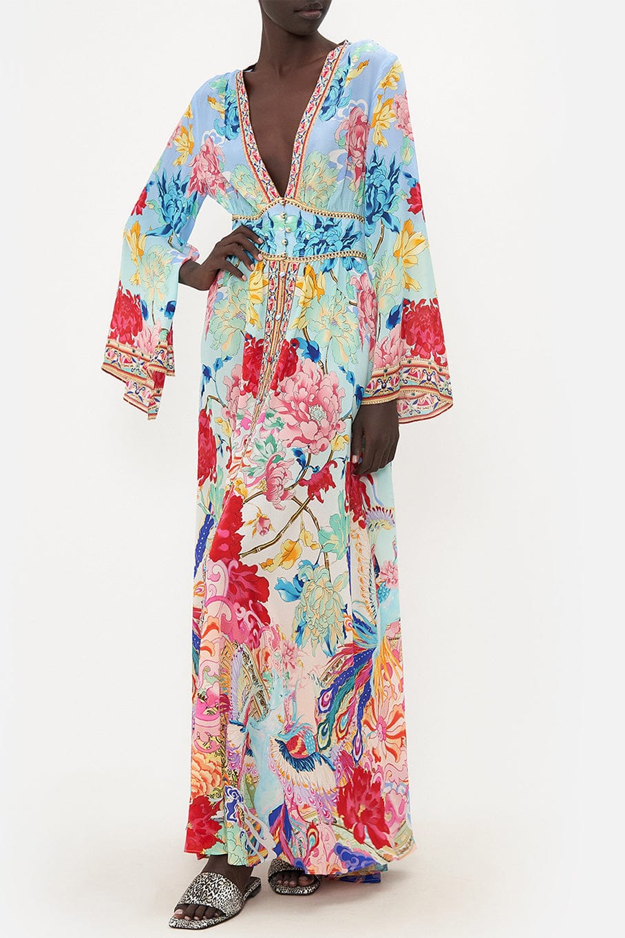 CAMILLA-Shirred Kimono Sleeve Dress-