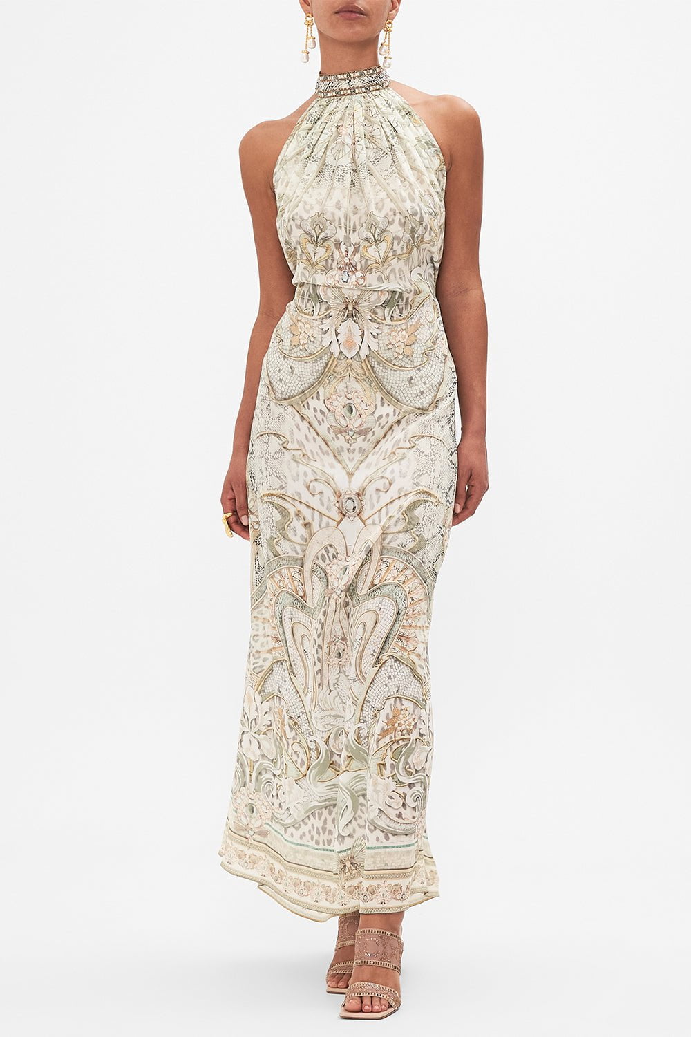 CAMILLA-Tie Neck Long Dress-IVORY TOWER TALES