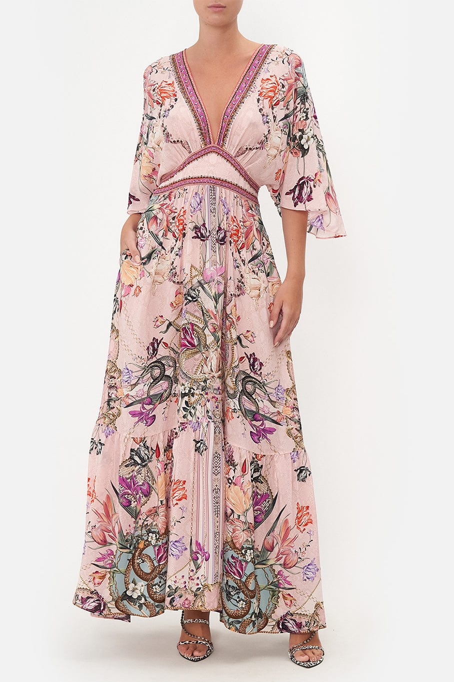 CAMILLA-Waisted Dress With Hem Ruffle-