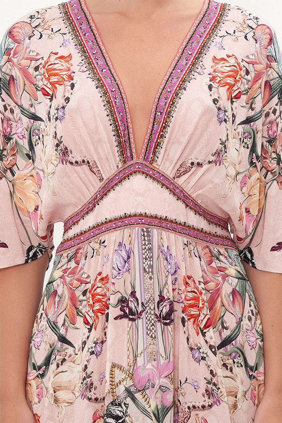 CAMILLA-Waisted Dress With Hem Ruffle-