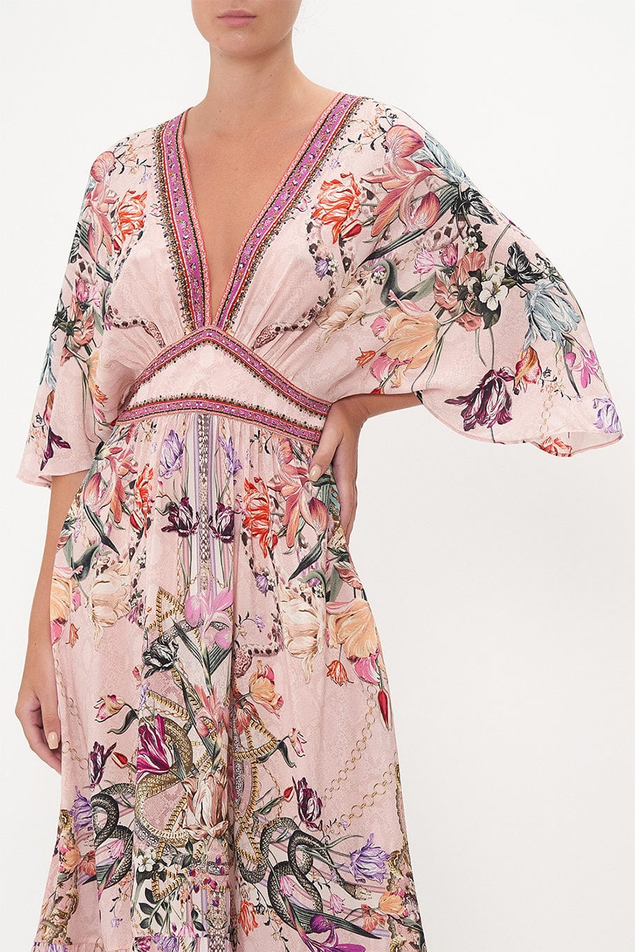 CAMILLA-Waisted Dress With Hem Ruffle-