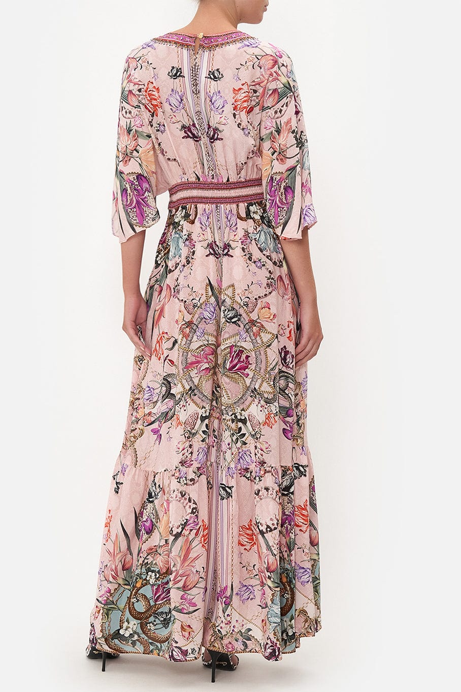 CAMILLA-Waisted Dress With Hem Ruffle-