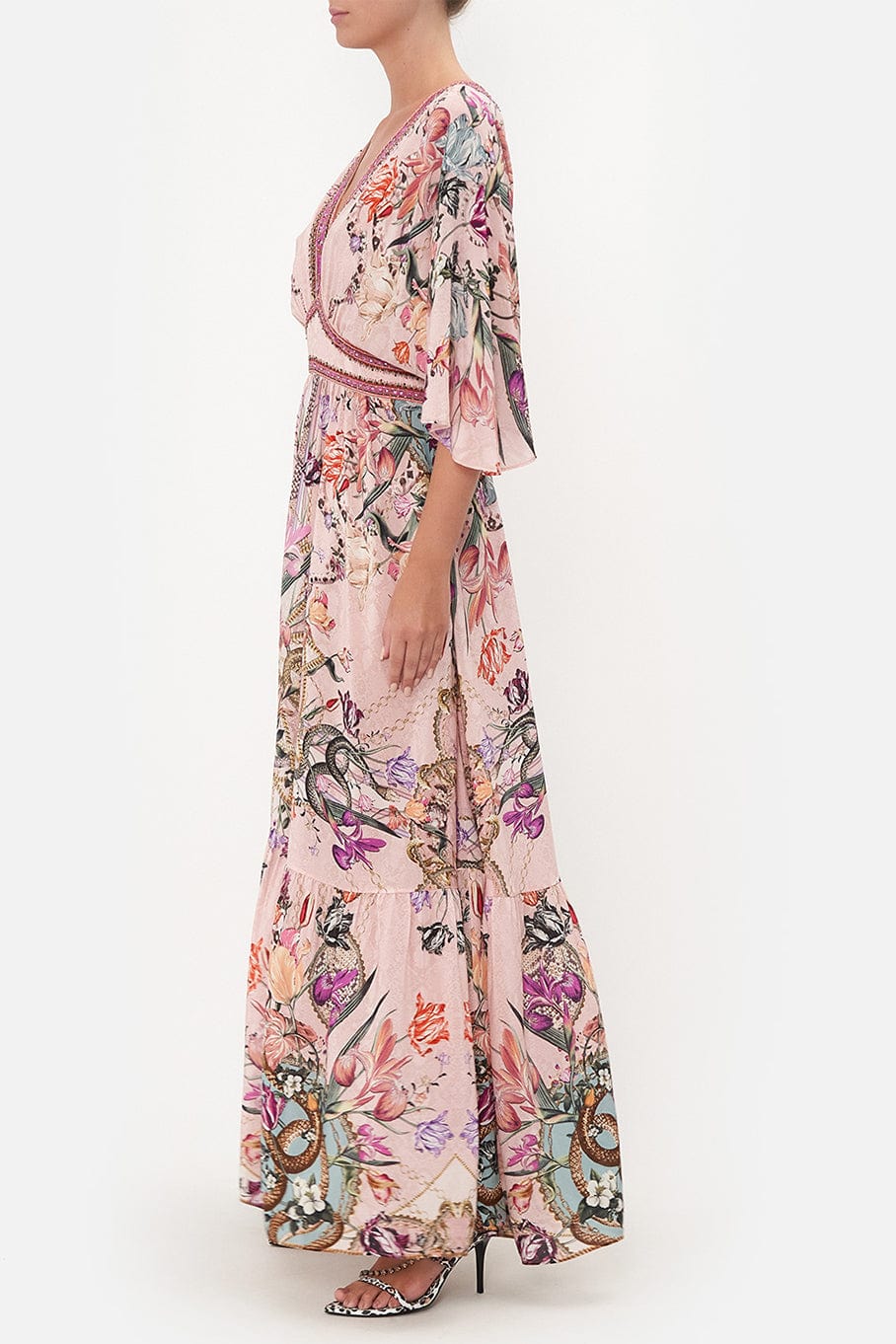 CAMILLA-Waisted Dress With Hem Ruffle-