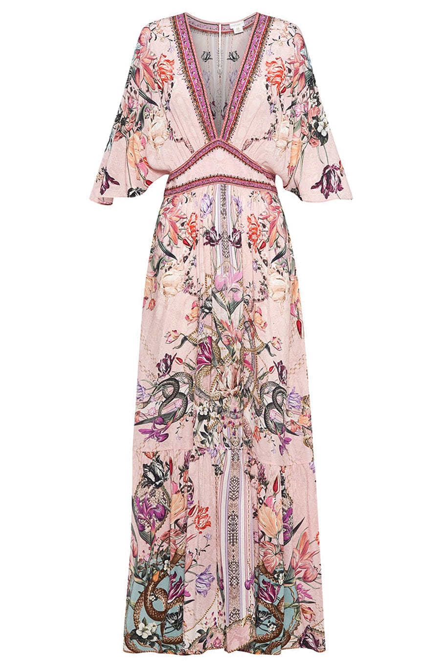 CAMILLA-Waisted Dress With Hem Ruffle-