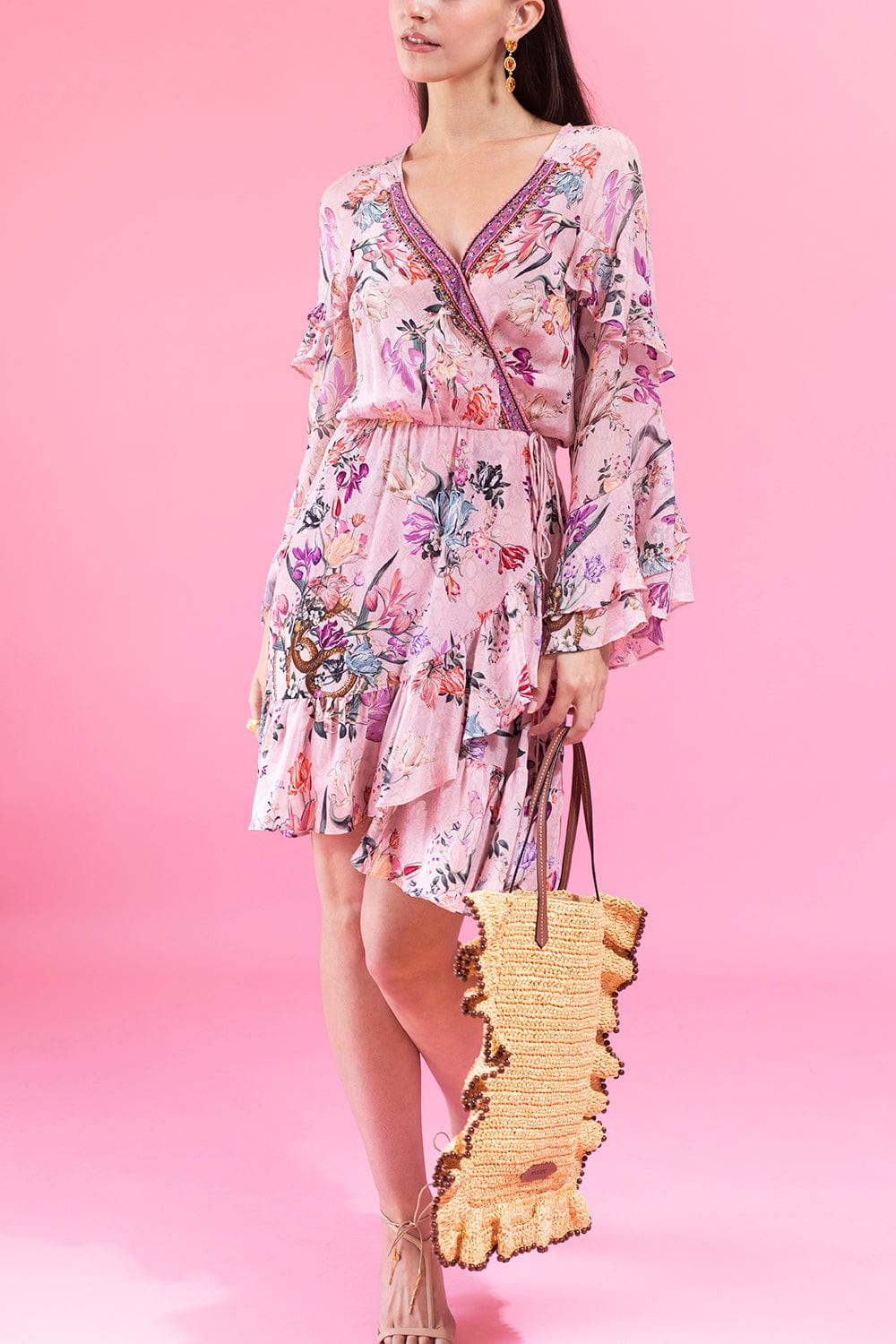 CAMILLA-Ruffled Short Wrap Dress-