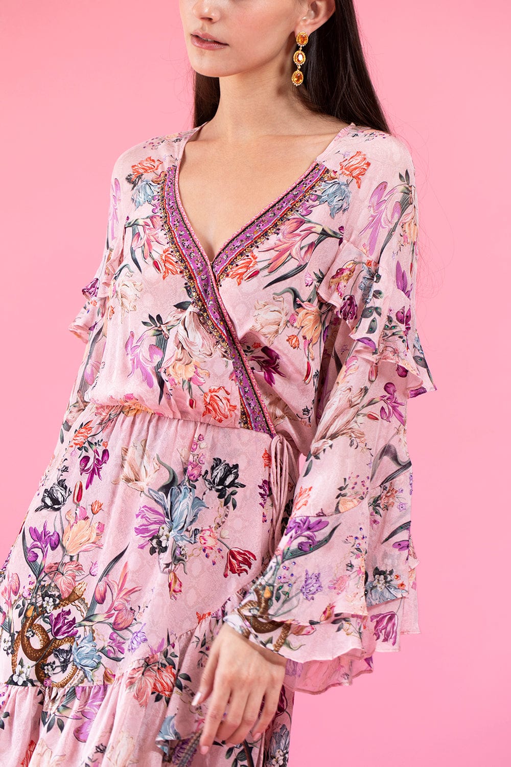 CAMILLA-Ruffled Short Wrap Dress-