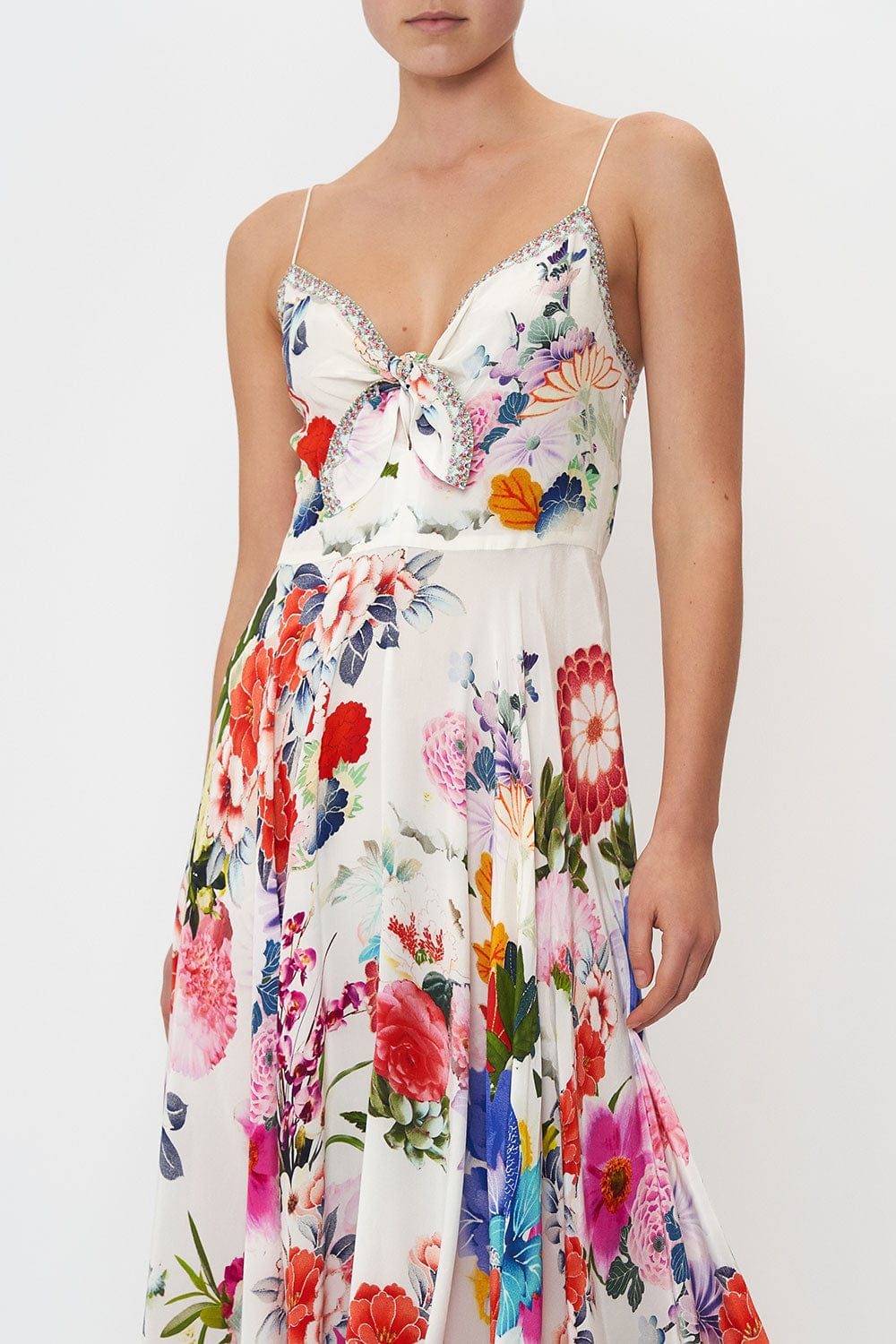 CAMILLA-Long Dress With Tie Front-