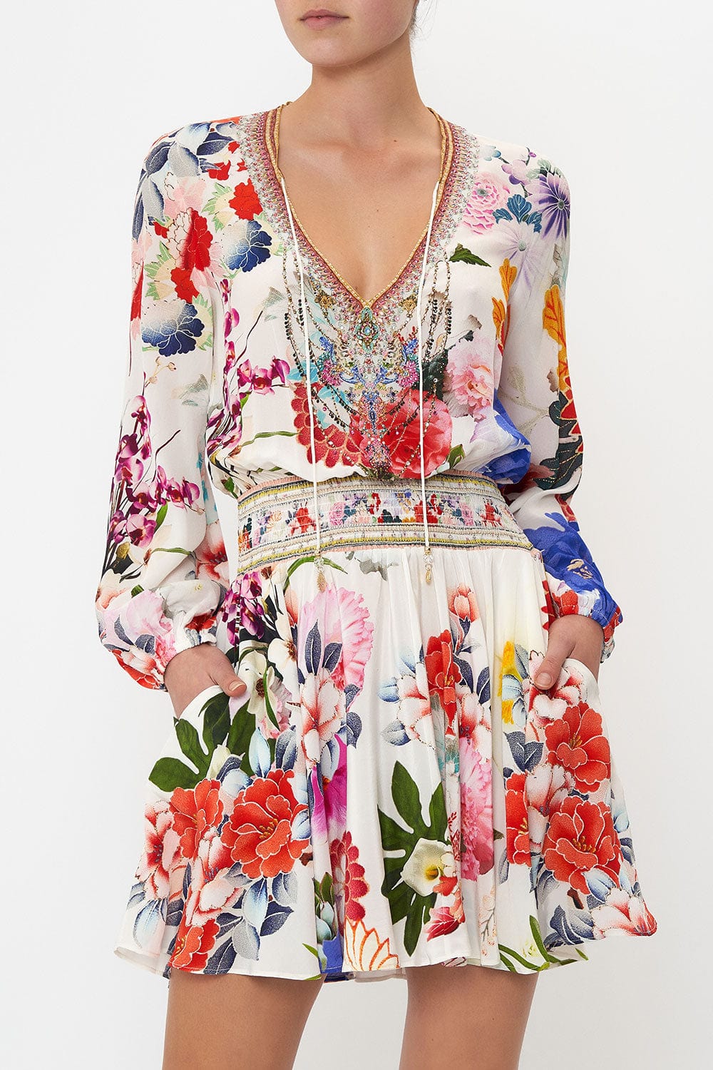CAMILLA-Shirred Relaxed Short Dress-
