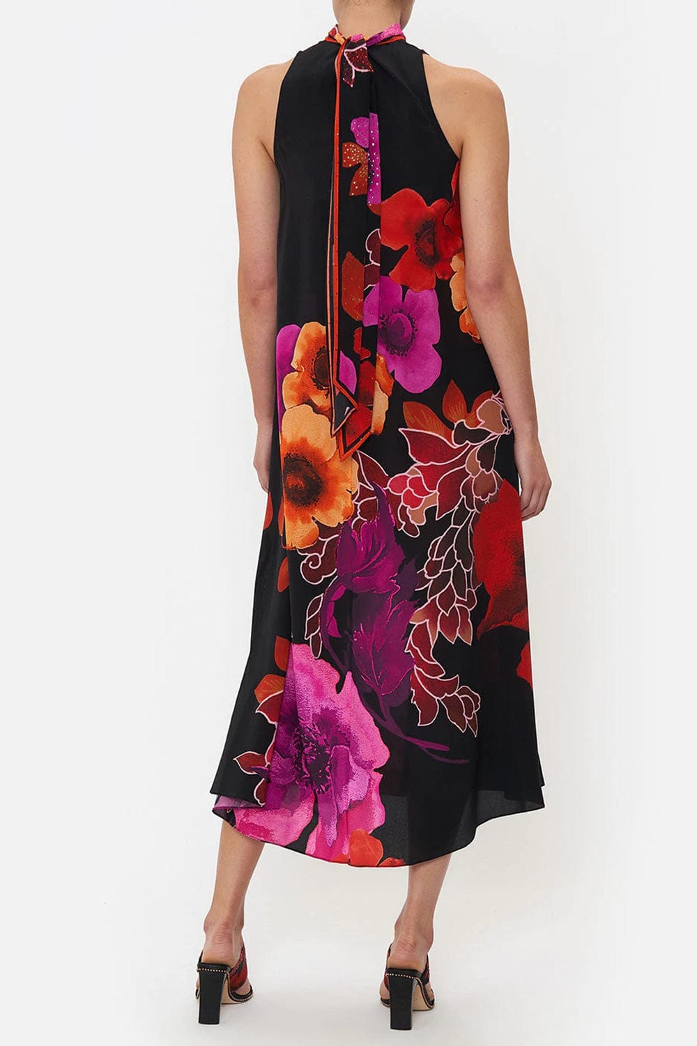 CAMILLA-High Neck Dress With Necktie-