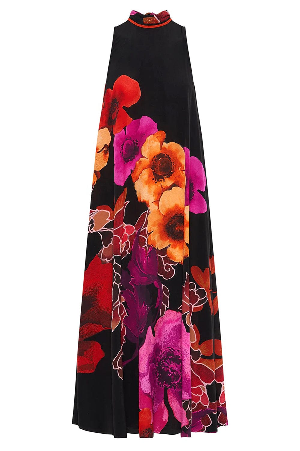 CAMILLA-High Neck Dress With Necktie-
