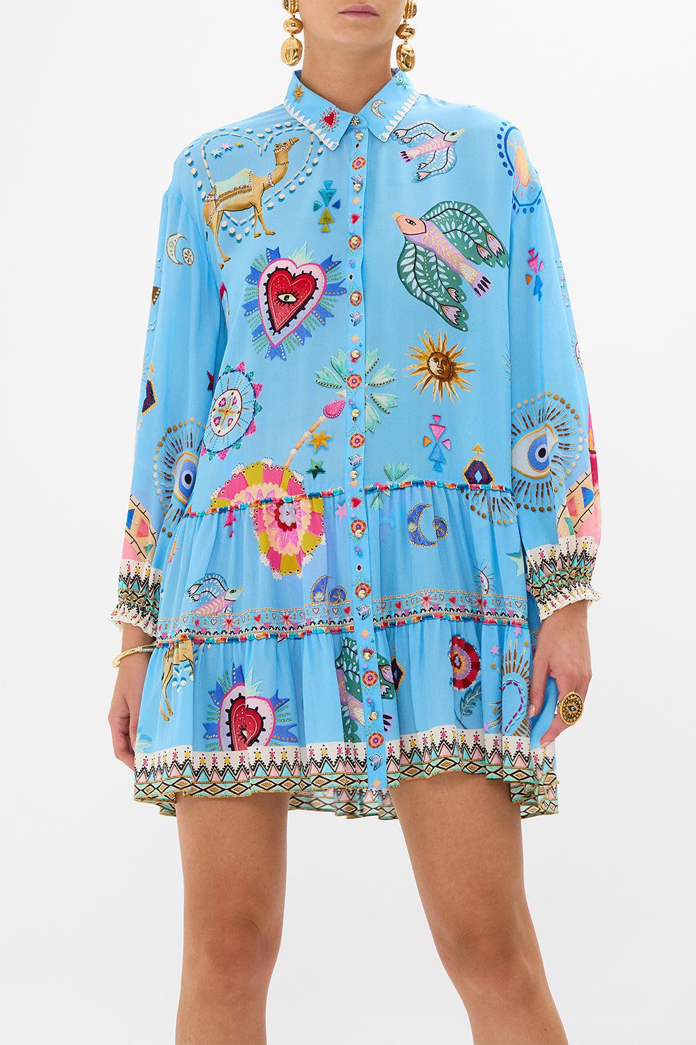 LONG SLEEVE TIERED SHORT DRESS-PAINTVIL-XS-CLOTHINGDRESSCASUAL-CAMILLA