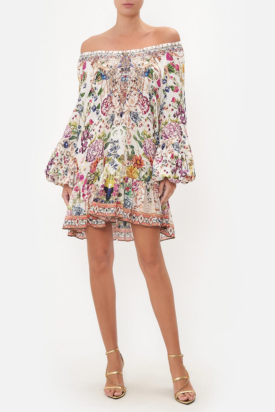 CAMILLA-Blouson Sleeve A Line Frill Dress-