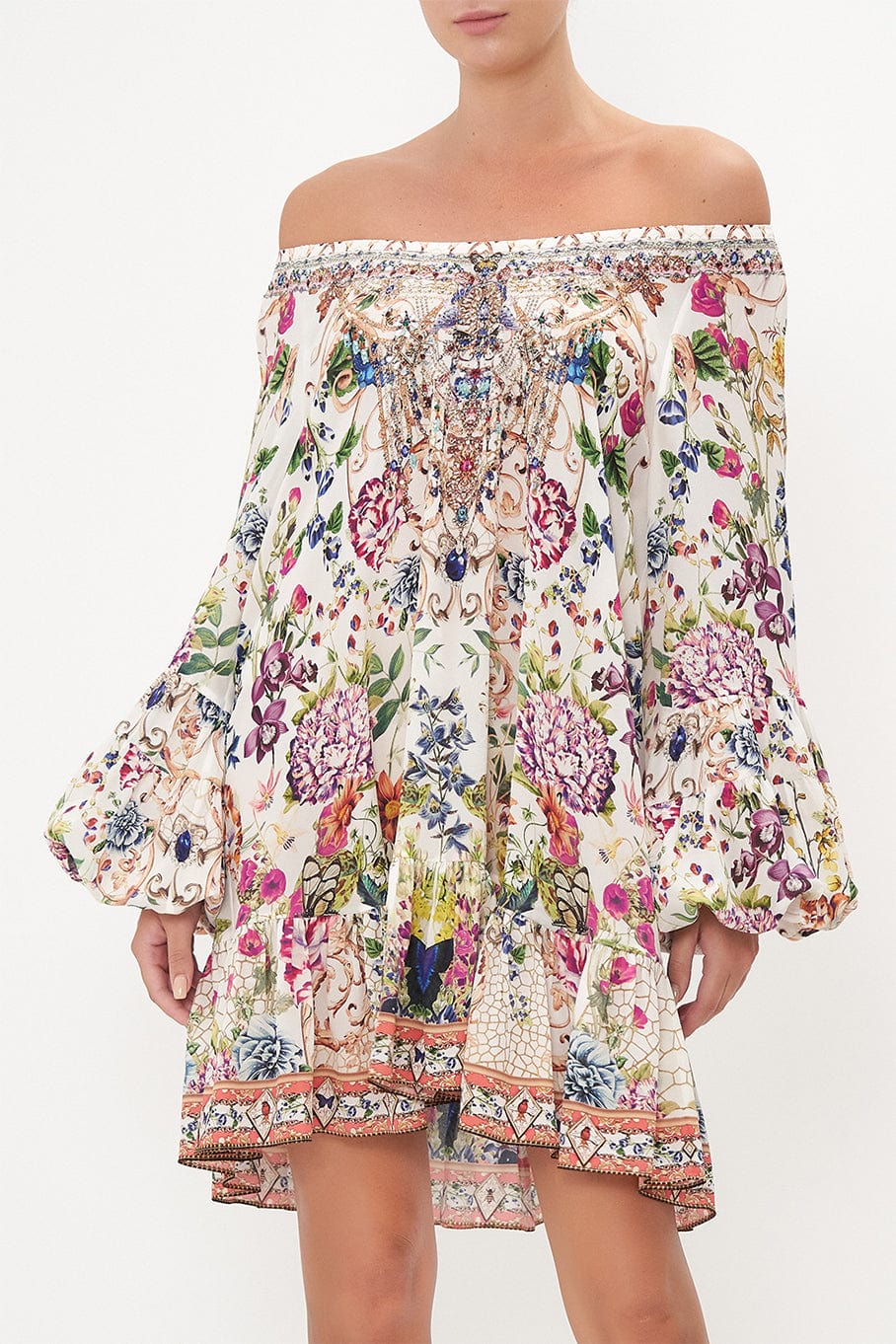 CAMILLA-Blouson Sleeve A Line Frill Dress-