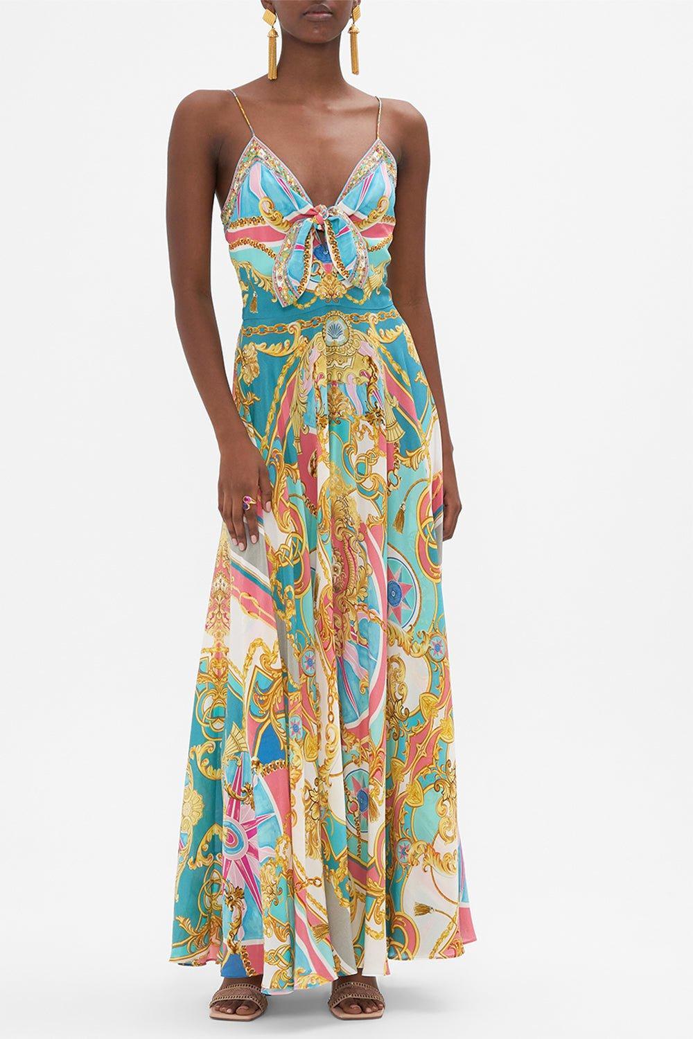 CAMILLA-Tie Front Maxi Dress-