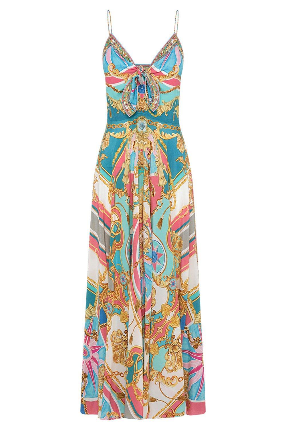 CAMILLA-Tie Front Maxi Dress-