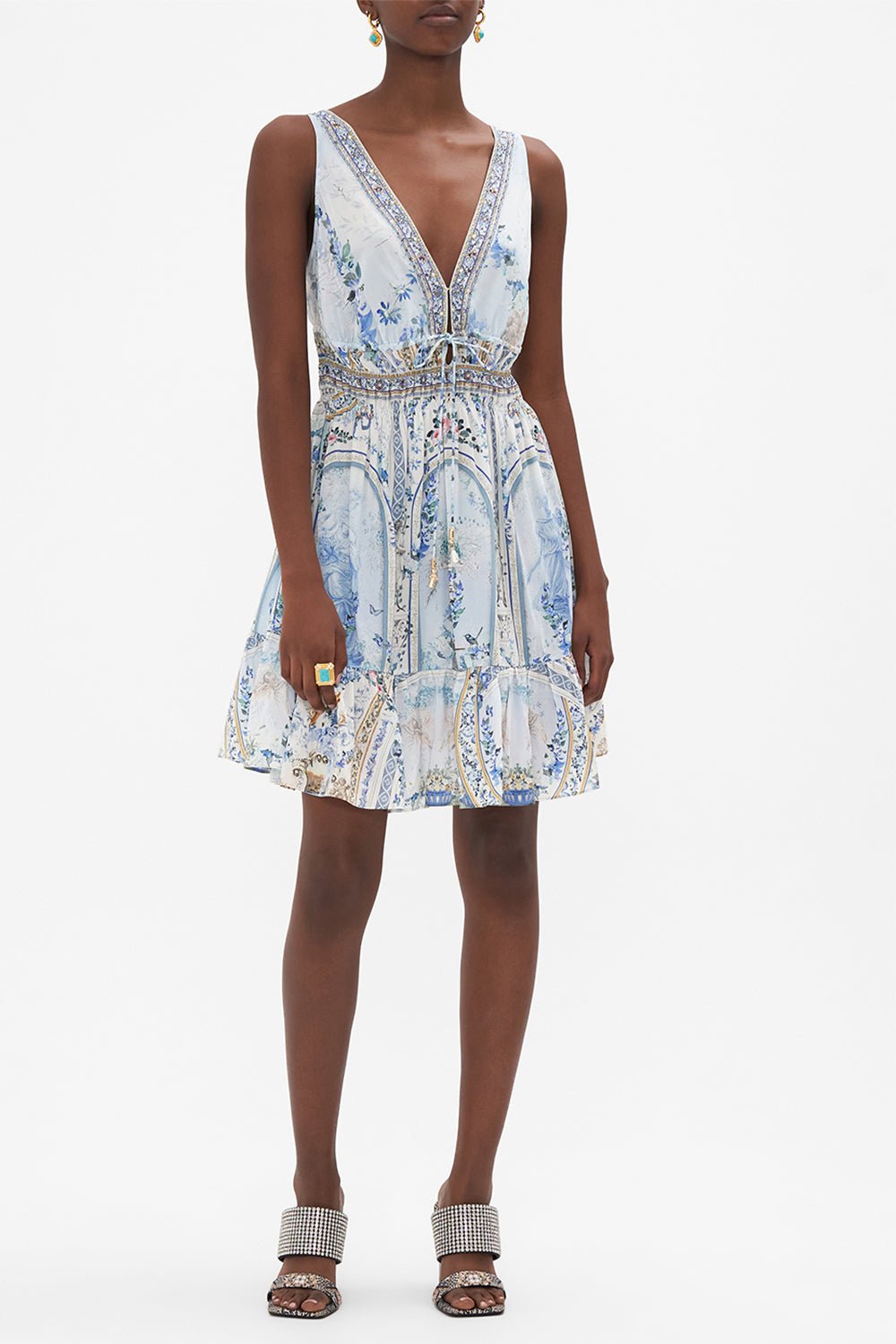 CAMILLA-Shirred Waist Mini Dress-