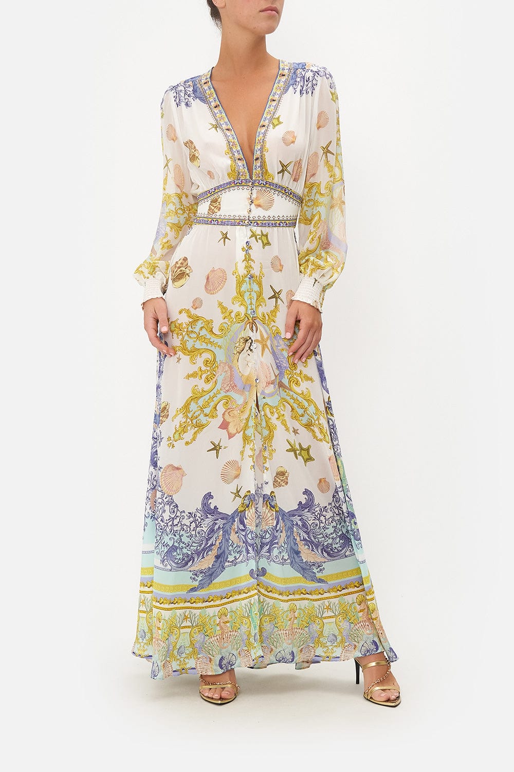 CAMILLA-Button Dress With Shaped Waistband-