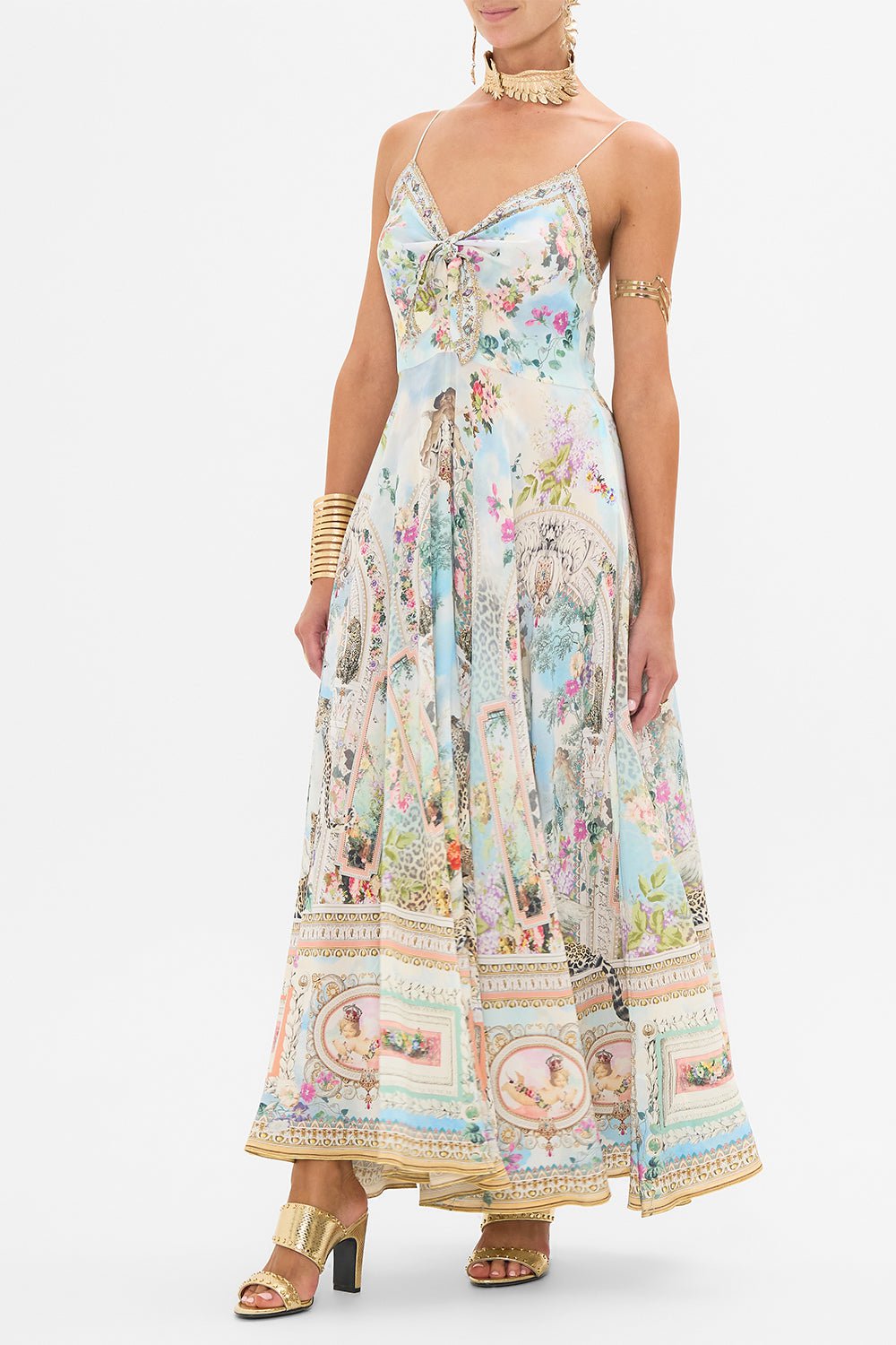 CAMILLA-Tie Front Long Dress-