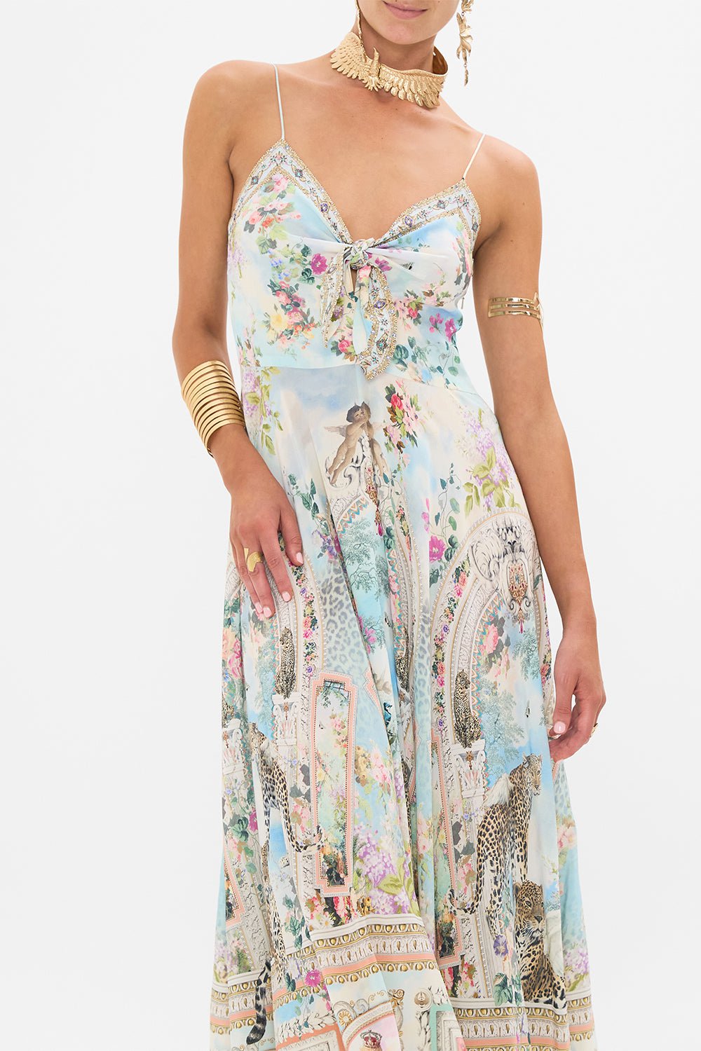 CAMILLA-Tie Front Long Dress-