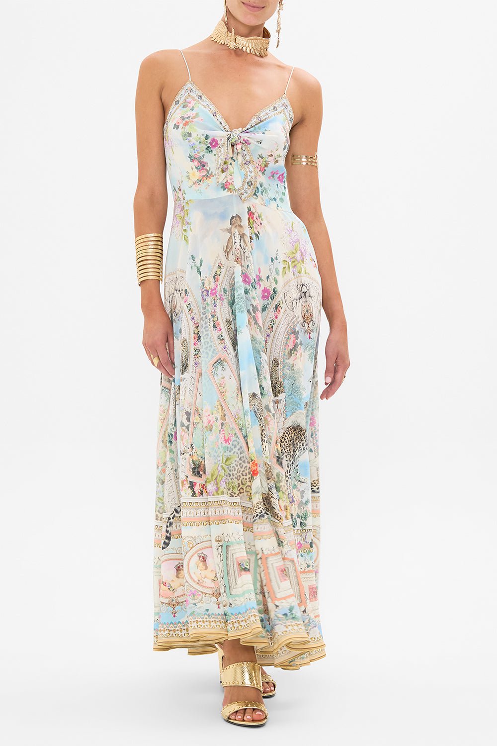 CAMILLA-Tie Front Long Dress-