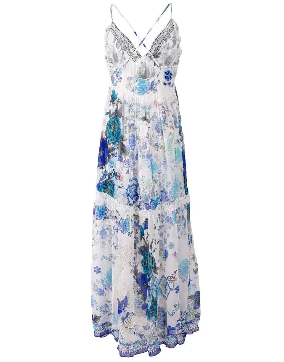 CAMILLA-White Side of The Moon Shoestring Strap Gathered Dress-