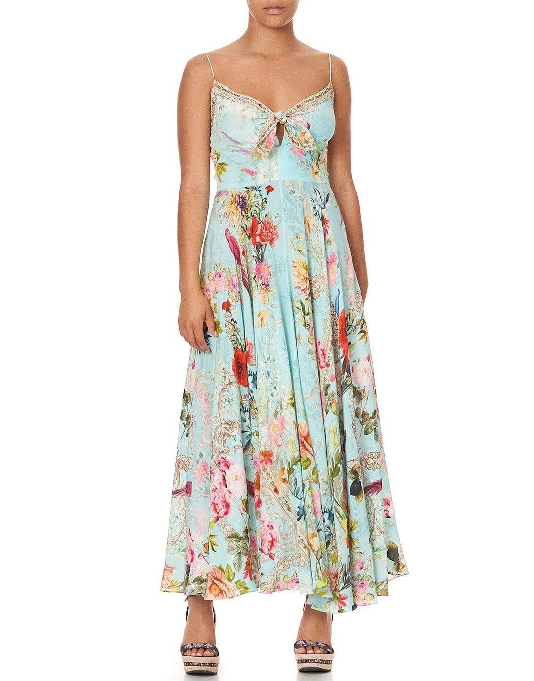 CAMILLA-A Royal Stitch Up Tie Front Long Dress-