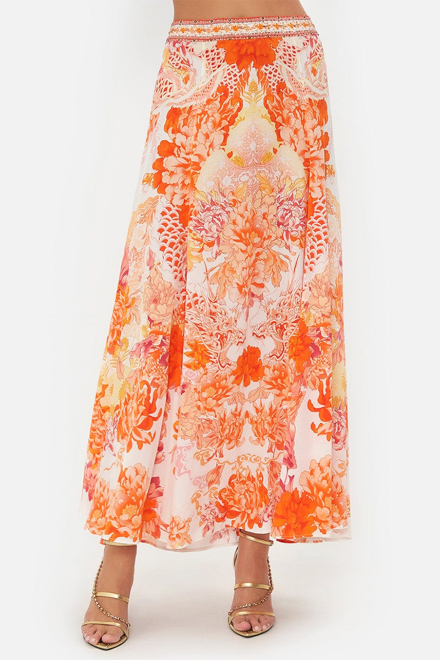 CAMILLA-Panelled Flare Long Skirt-