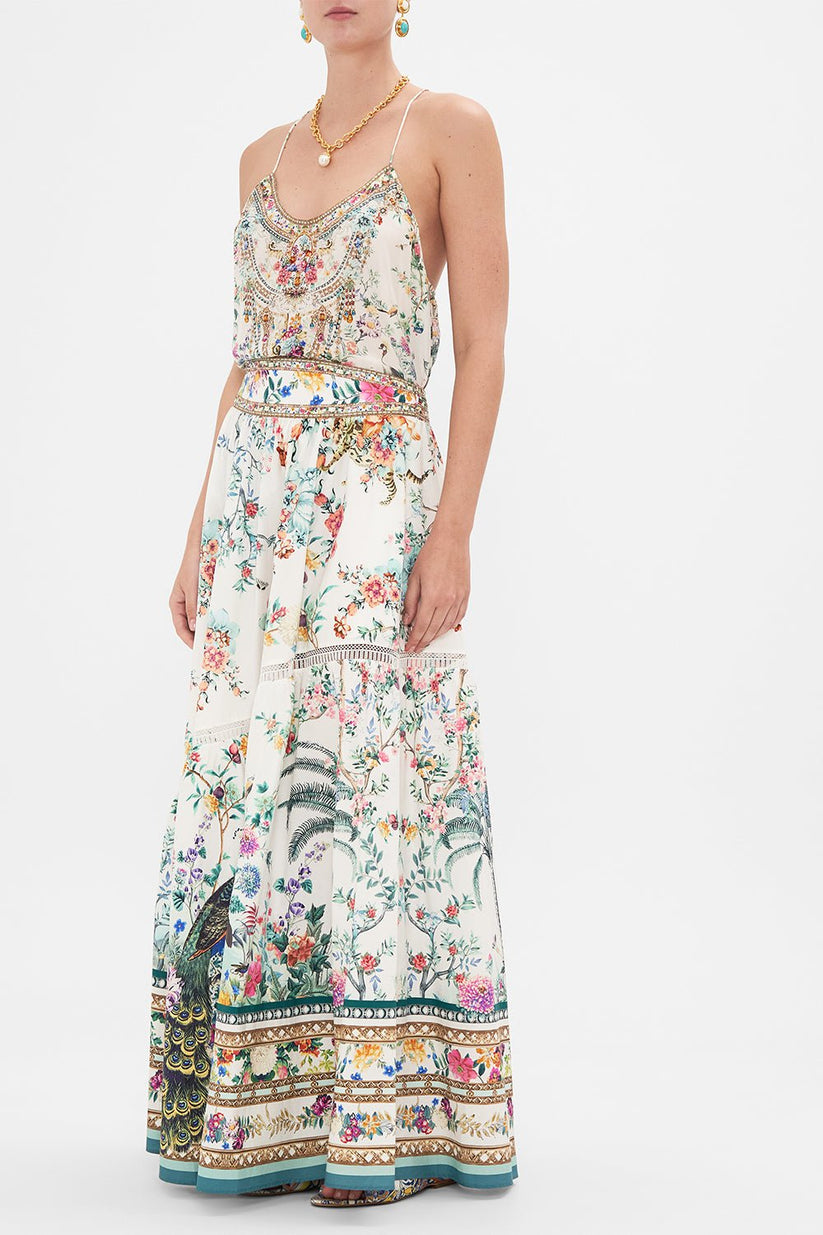 Camilladress High Waist Stripes Splice Printed Maxi Irregular Skirt