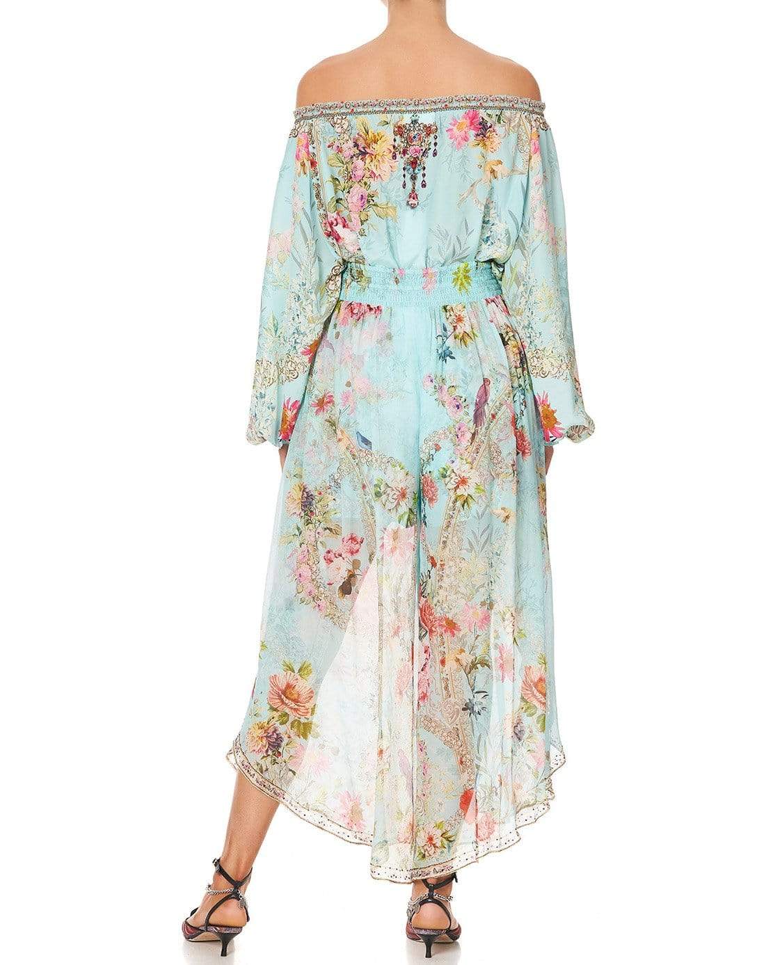 CAMILLA-A Royal Stitch Up Neck Tie Gathered Blouse-ROYAL