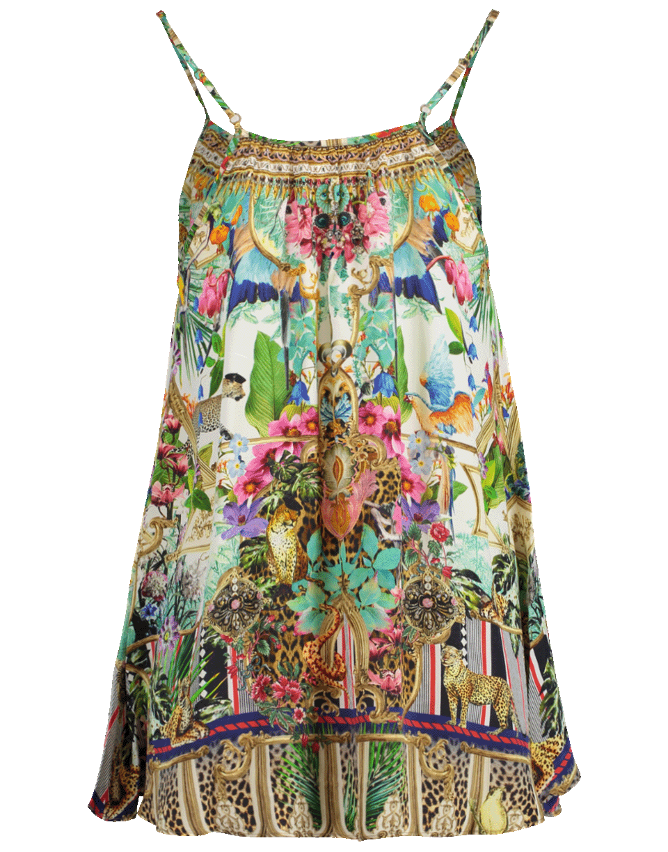 CAMILLA-Spaghetti Strap Top with Tie Front Detail-