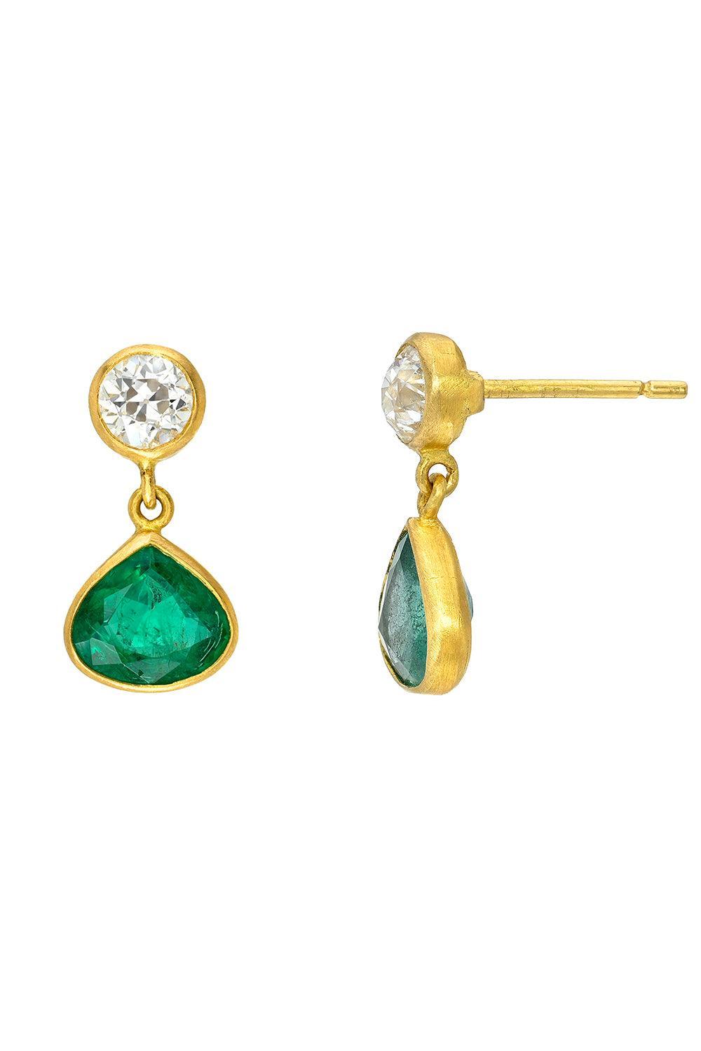 Emerald Diamond Gemini Earrings-YELLOW GOLD-JEWELRYFINE JEWELEARRING-CAMILLE BEINHORN