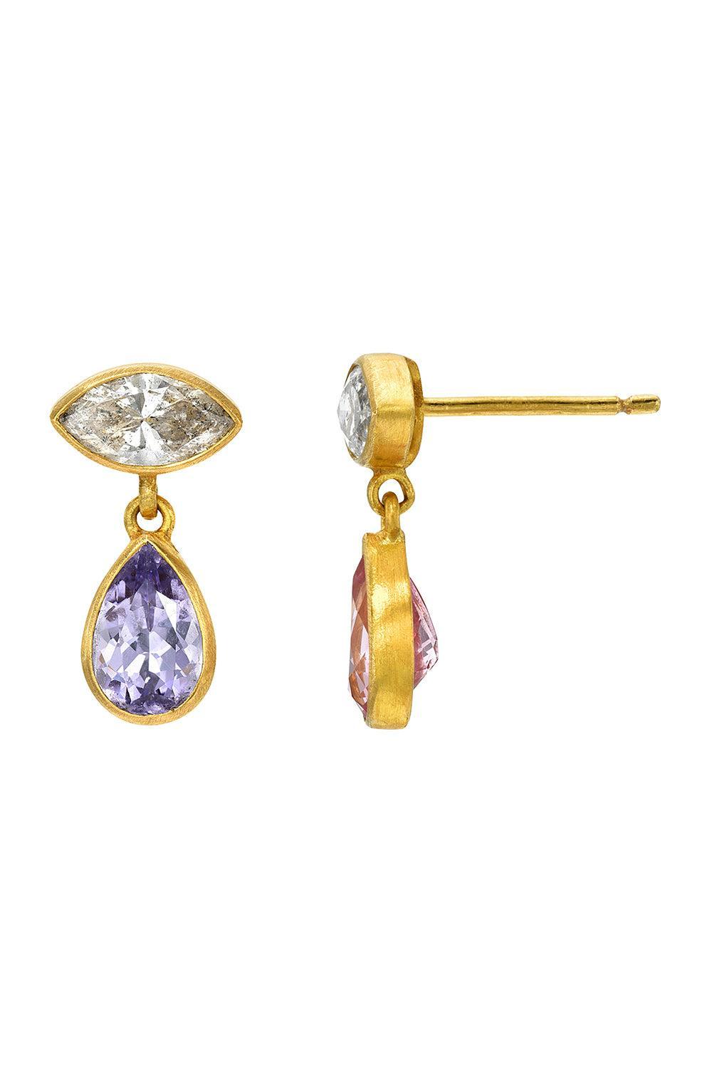 Grey Diamond Spinel Gemini Earrings-YELLOW GOLD-JEWELRYFINE JEWELEARRING-CAMILLE BEINHORN